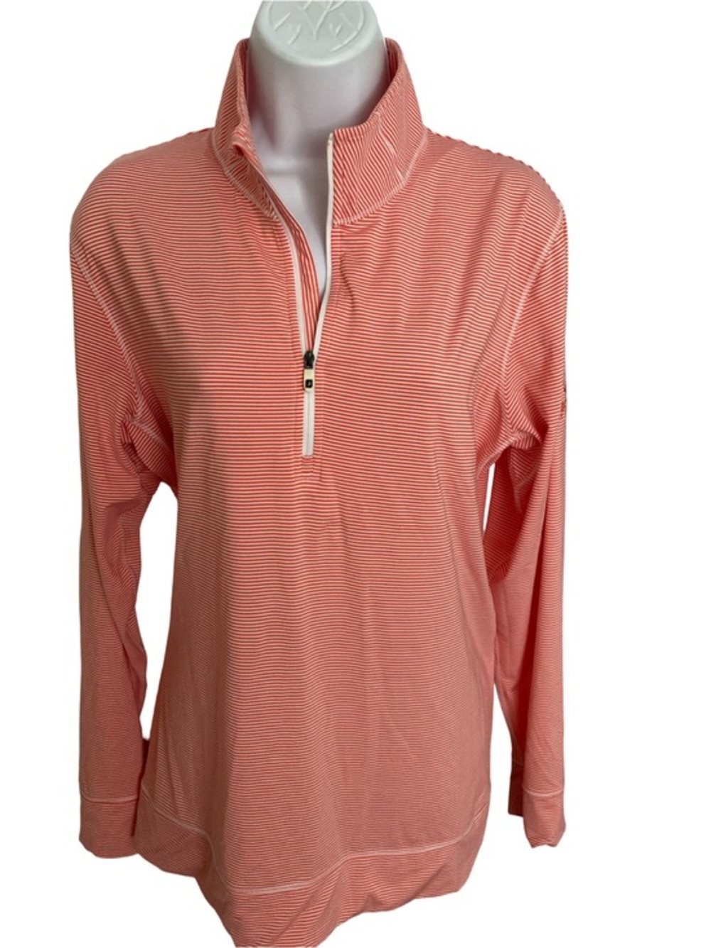 FootJoy  Coral Stripe Quarter-Zip Pullover- L